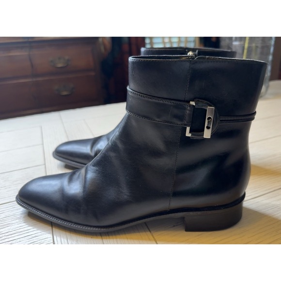 Talbots Shoes - Talbots Women's Black Leather Flat Ankle Boot Shoes W Zip & Buckle 9.5 B Classic